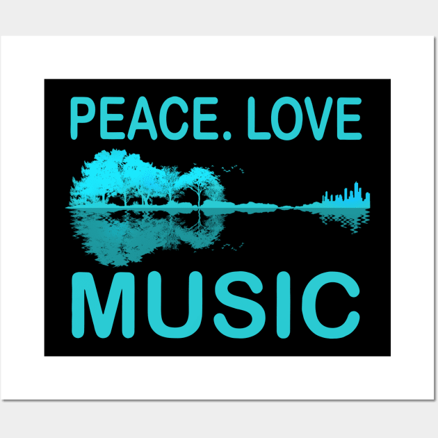 Peace Love Music Guitar Lake Shadow Hippie Wall Art by ROMANSAVINRST